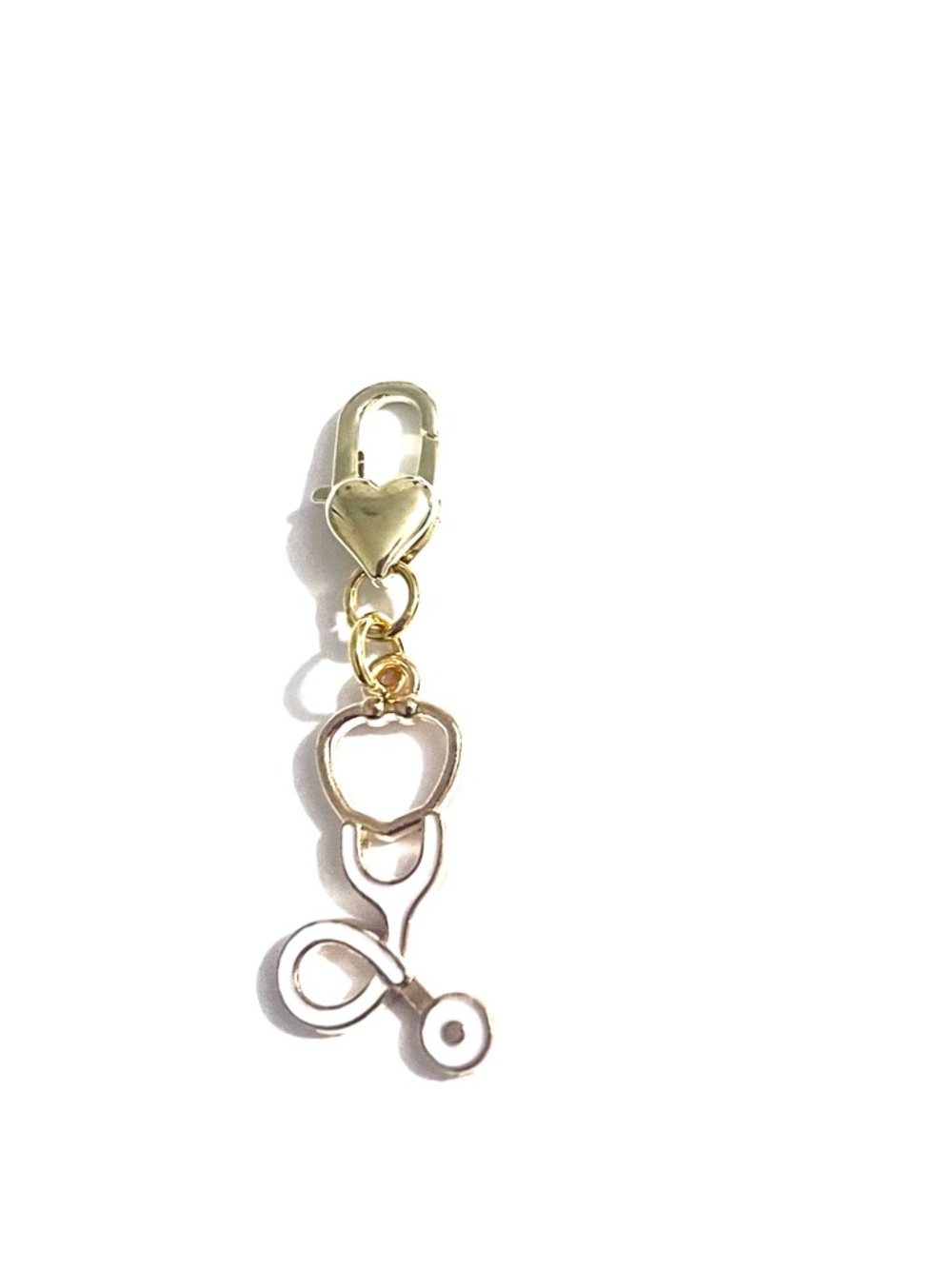 Gold Stethoscope Charm Keychain with Heart Clasp